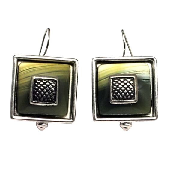 Ben Amun Designer Earrings Silver Tone Square Geometric Dangle Statement Modern - Picture 10 of 10